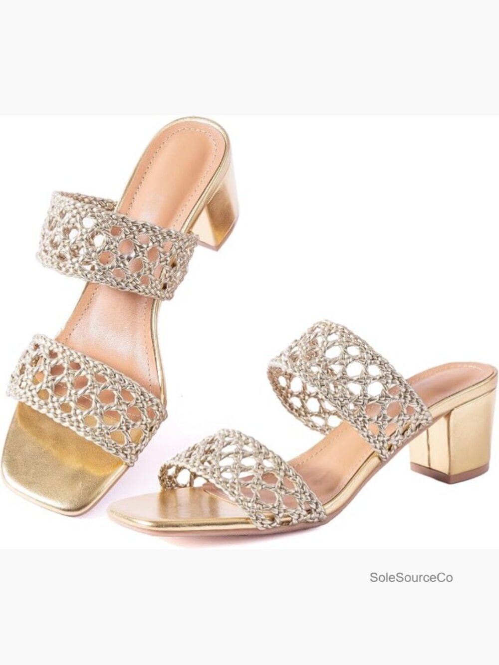 Women's Braided Double Strap Block Heel Sandals 2 Inch Heel